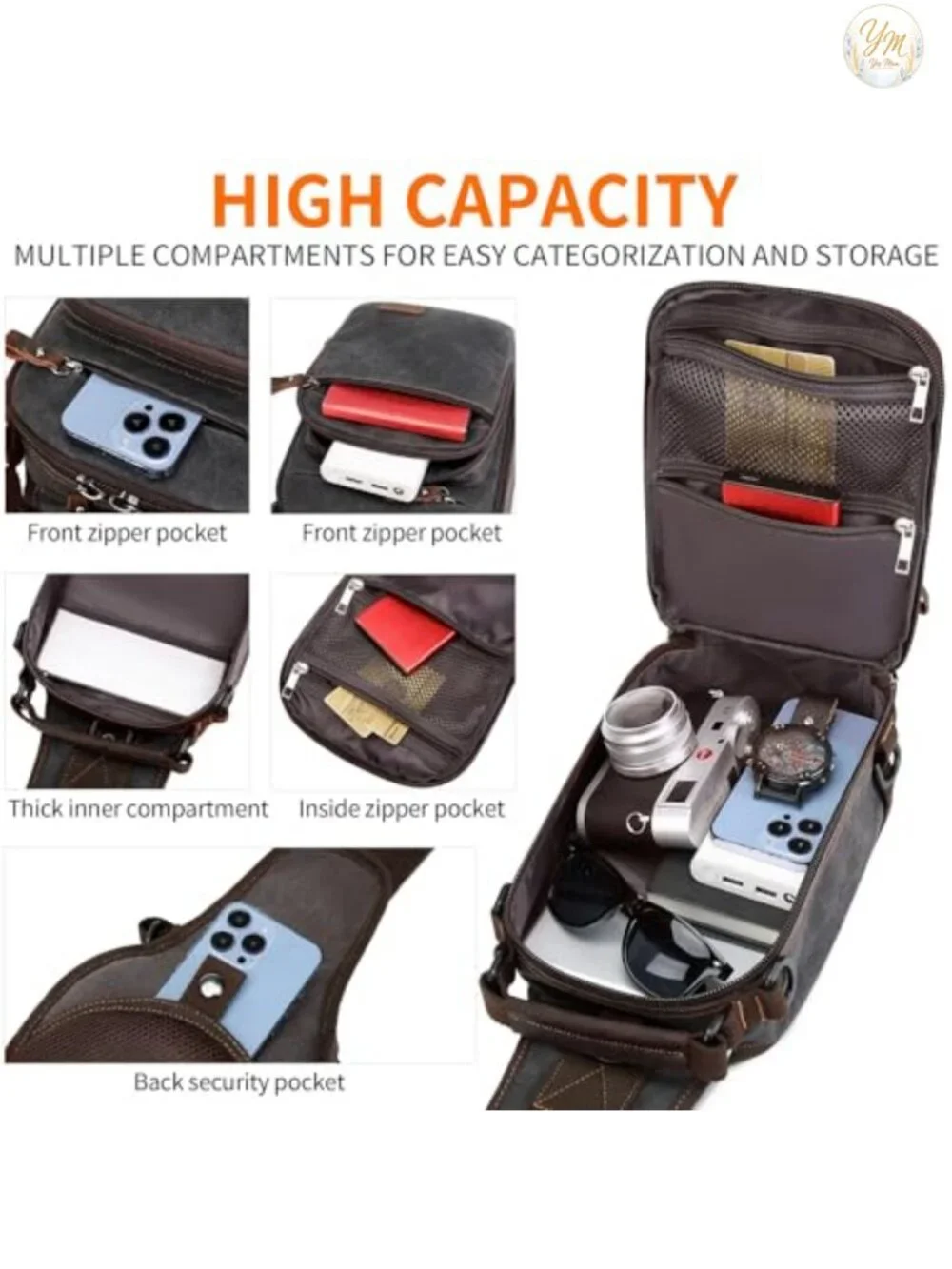 Waxed Canvas Sling Bag for Men Crossbody Chest Bag Water Resistant Shoulder